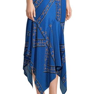 Ganni blue silk handkerchief skirt, EUC